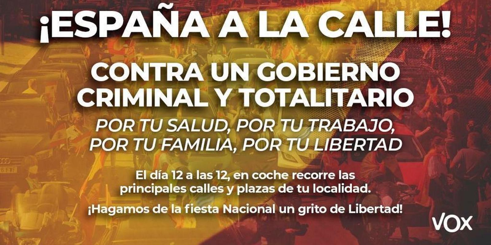 Vox convoca una manifestación en vehículos contra el Gobierno en todas las ciudades de España