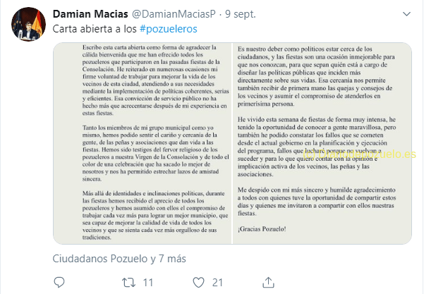 190909 tweet damian macias carta fiestas